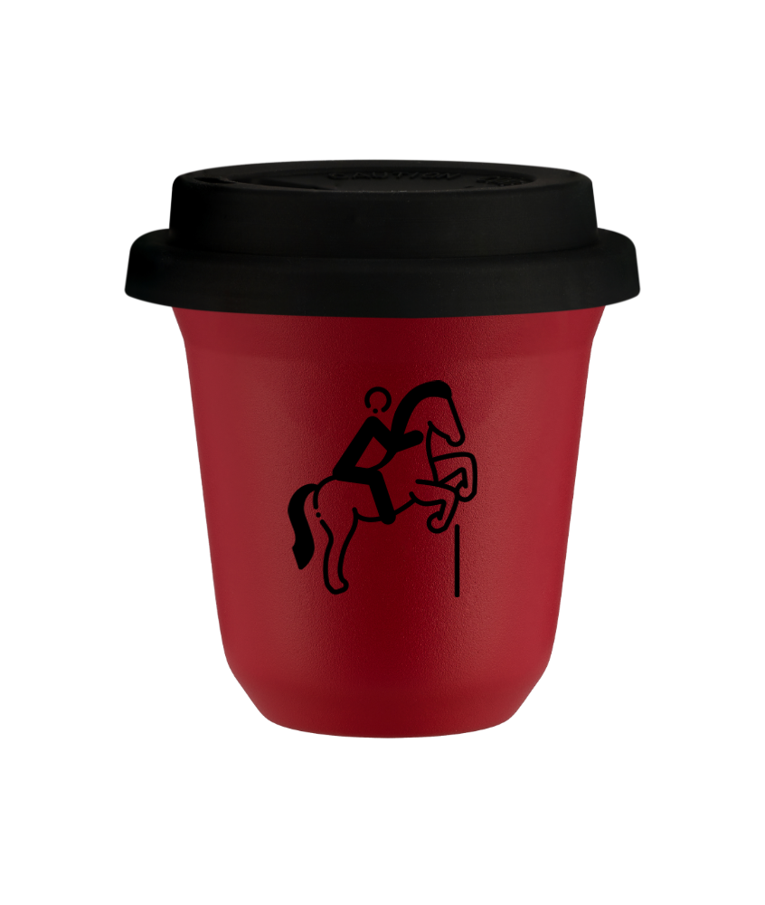 Tasse 240 ml ROUGE "Équitation 1 (noir)", avec couvercle noir Tasse 240 ml ROUGE "Équitation 1 (noir)", avec couvercle noir