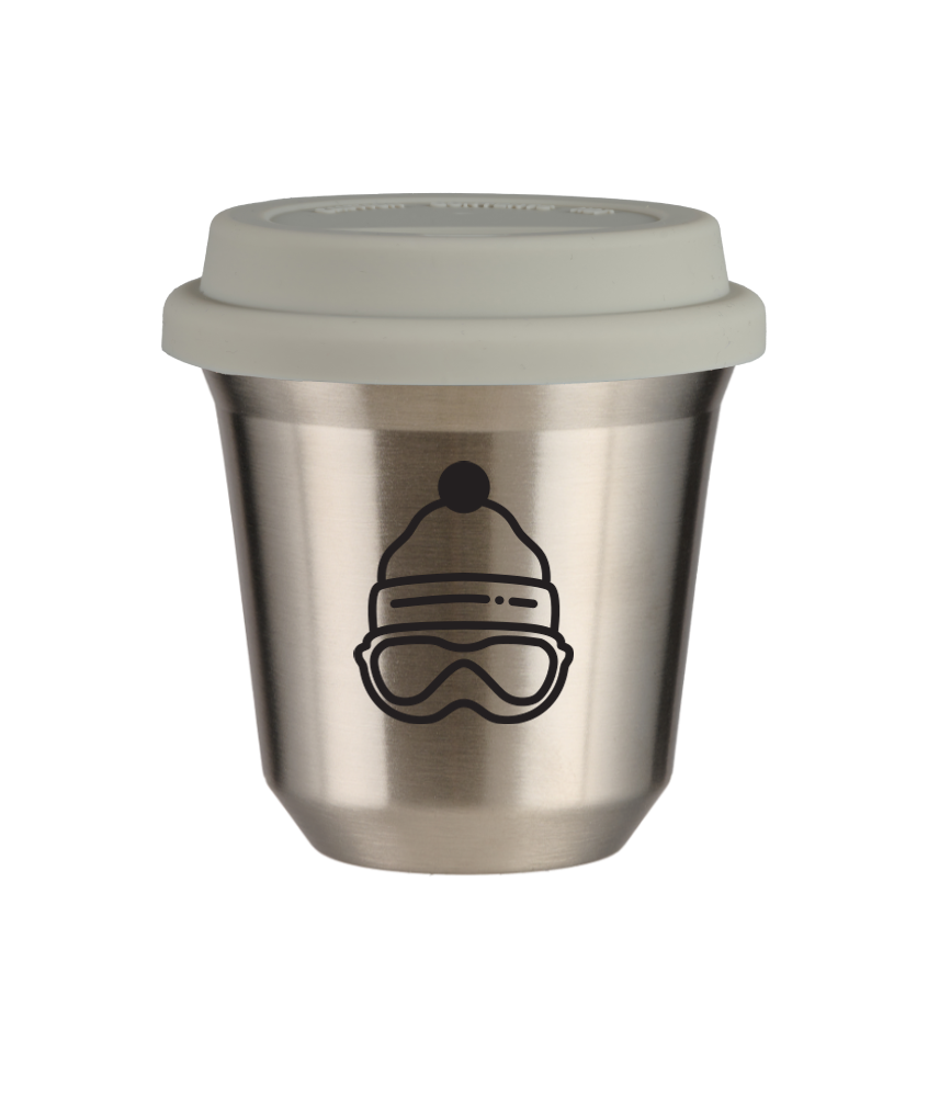 Tasse 80 ml ARGENT "Casquette (noir)", avec couvercle blanc