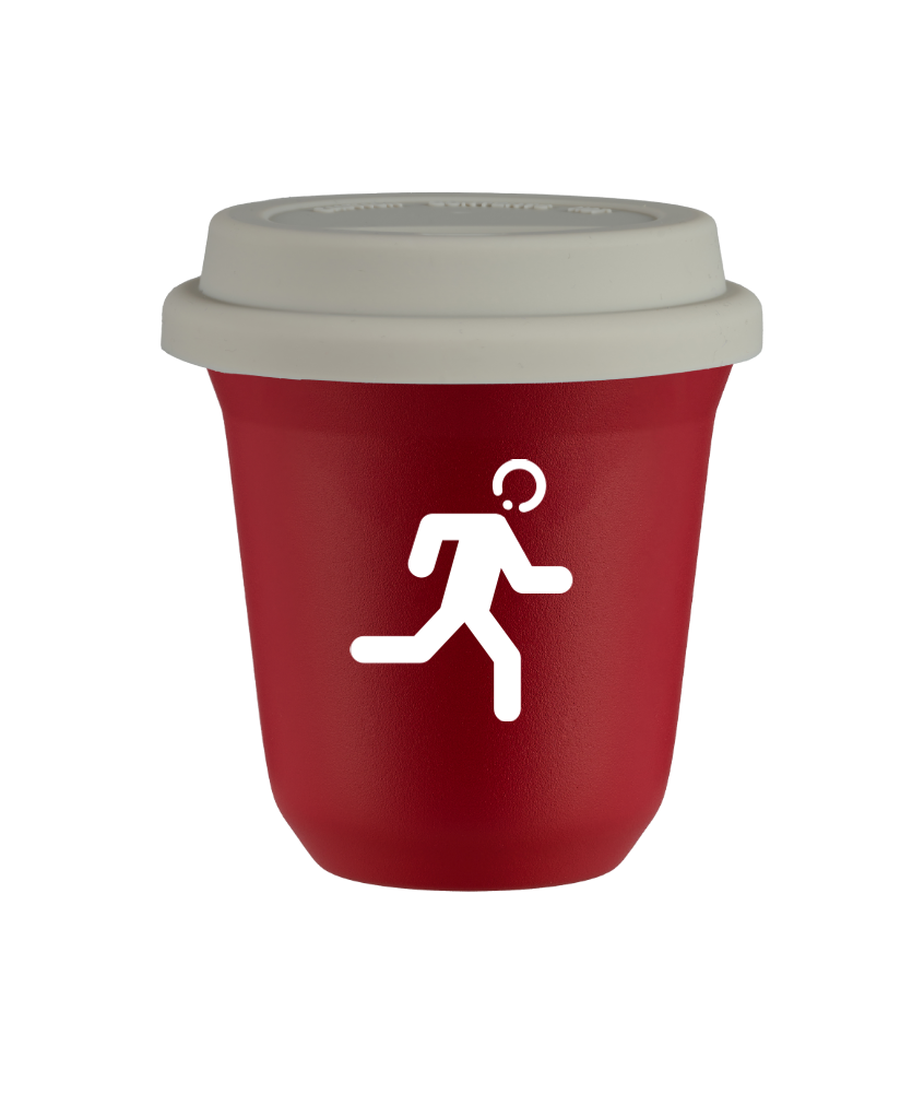 Tasse 240 ml ROUGE "Coureur (blanc)", avec couvercle blanc Tasse 240 ml ROUGE "Coureur (blanc)", avec couvercle blanc