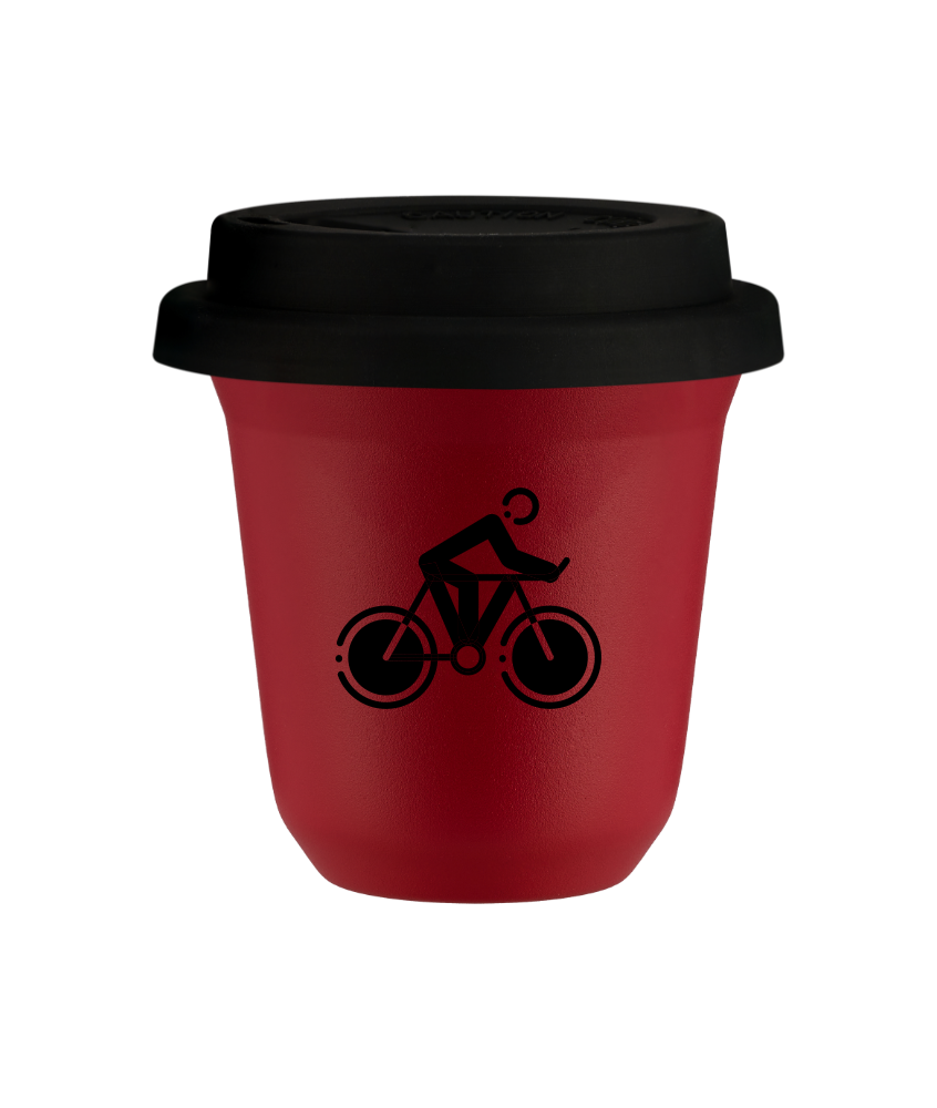 Tasse 240 ml ROUGE "Cyclisme 2", avec couvercle noir Tasse 240 ml ROUGE "Cyclisme 2", avec couvercle noir