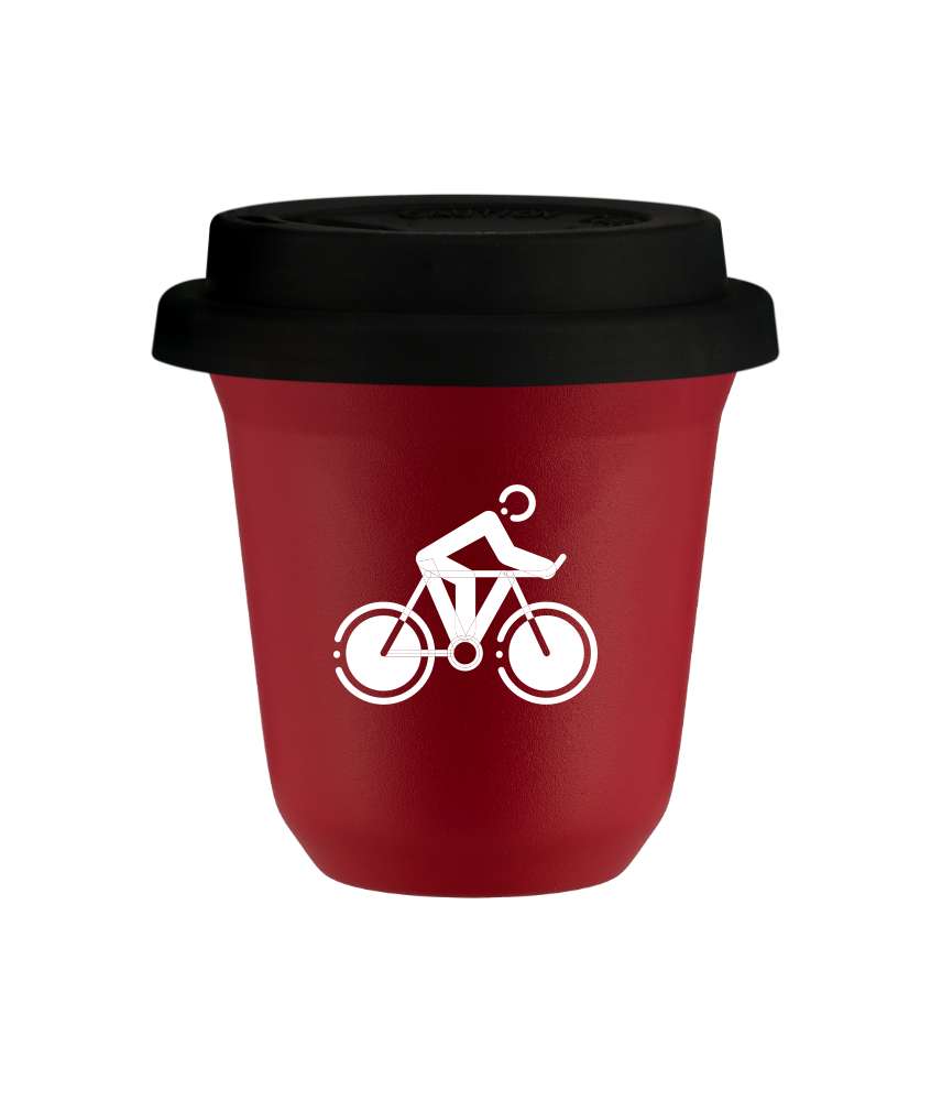Tasse 240 ml ROUGE "Cyclisme 2 (blanc)", avec couvercle noir Tasse 240 ml ROUGE "Cyclisme 2 (blanc)", avec couvercle noir