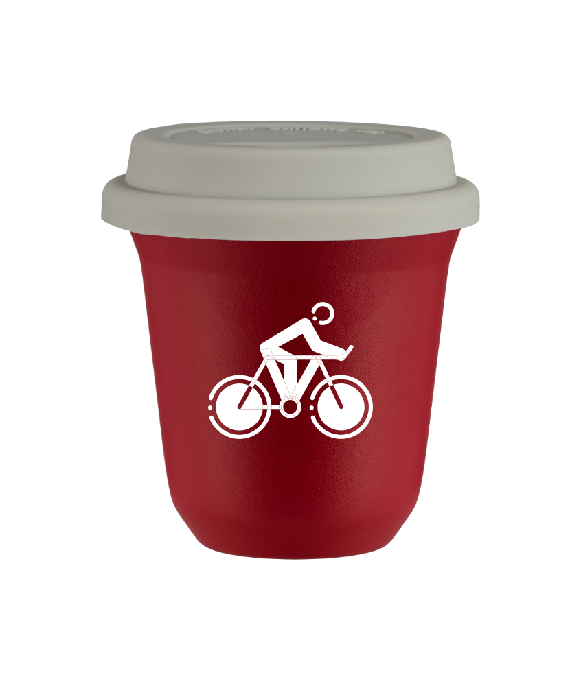 Tasse 240 ml ROUGE "Cyclisme 2 (blanc)", avec couvercle blanc