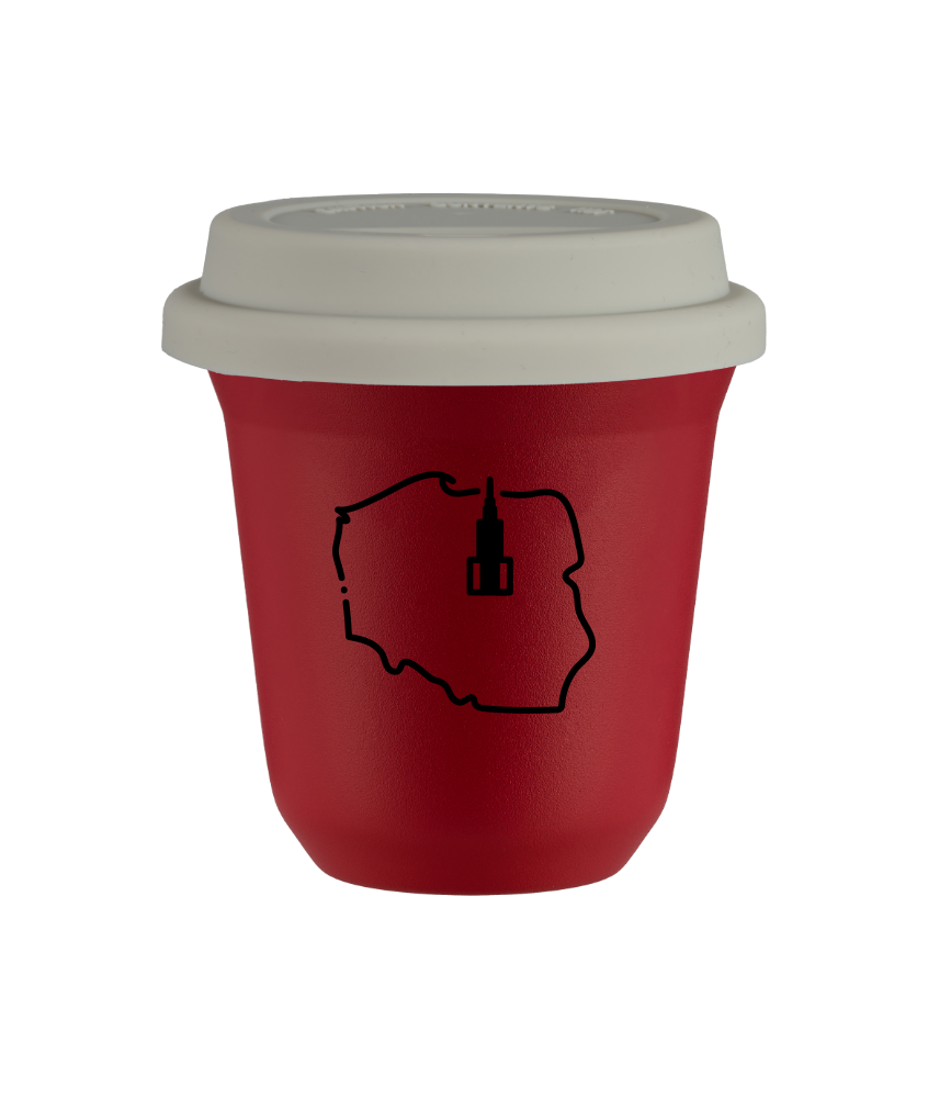 Tasse 240 ml ROUGE "Pologne (noir)", avec couvercle blanc Tasse 240 ml ROUGE "Pologne (noir)", avec couvercle blanc