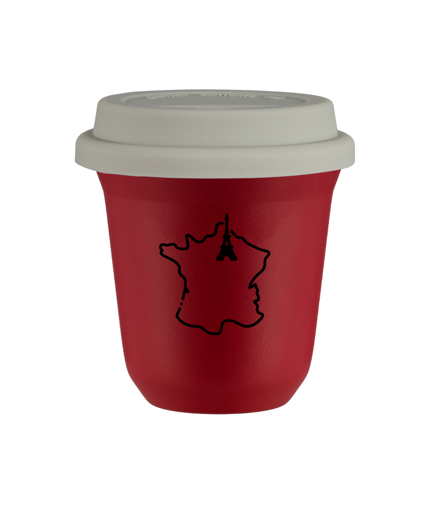 Tasse 240 ml ROUGE "France", avec couvercle blanc Tasse 240 ml ROUGE "France", avec couvercle blanc