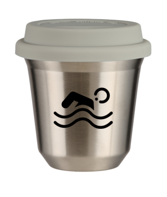 Tasse 80 ml ARGENT "Natation", avec couvercle blanc Tasse 80 ml ARGENT "Natation", avec couvercle blanc
