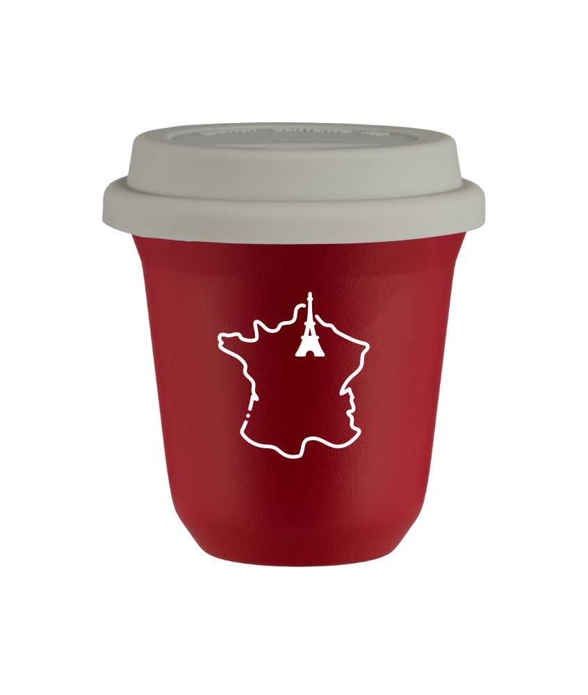 Tasse 240 ml ROUGE "France (blanc)", avec couvercle blanc