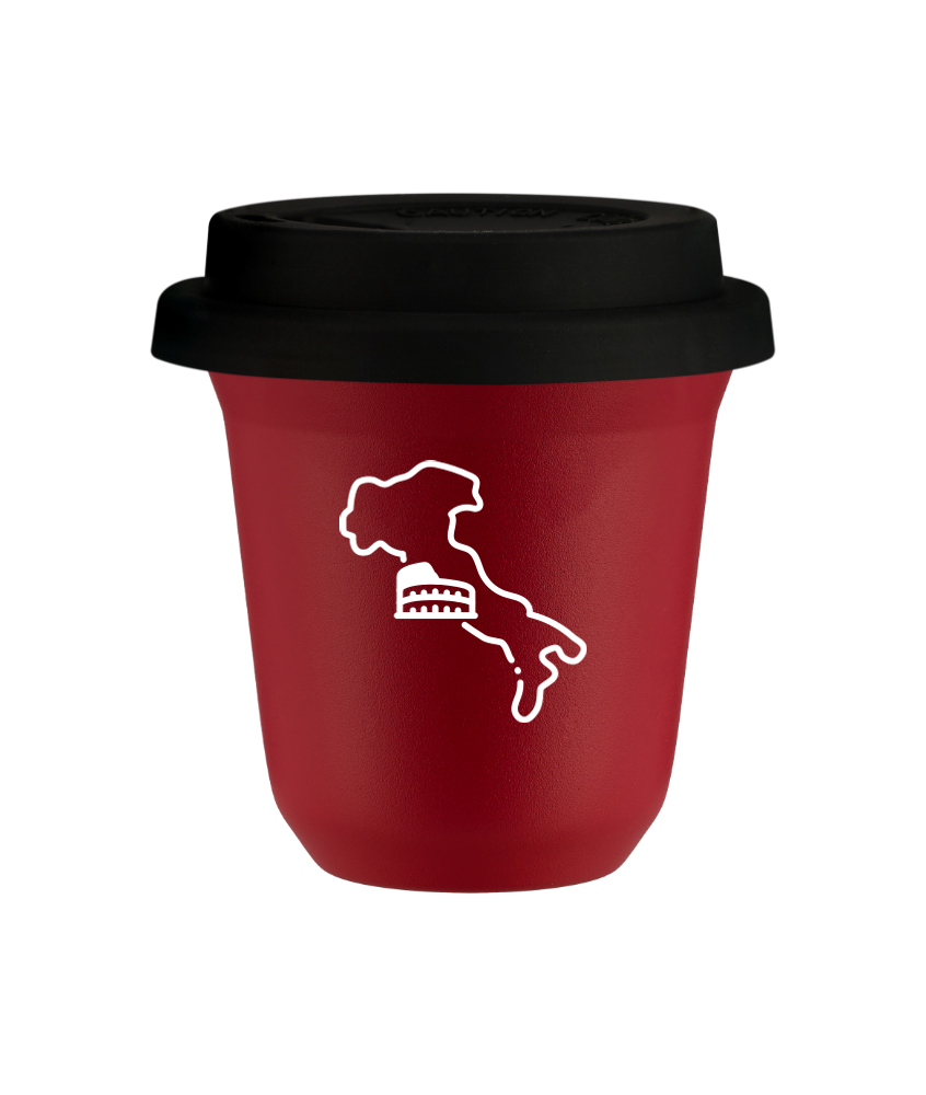 Tasse 240 ml ROUGE "Italie (blanc)", avec couvercle noir