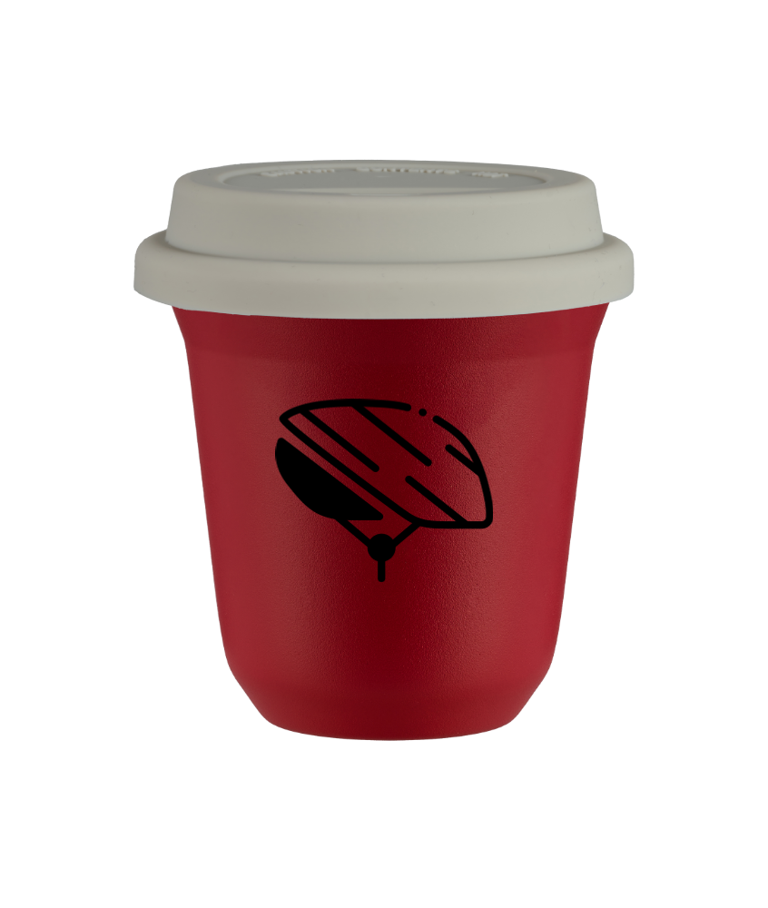 Tasse 240 ml ROUGE "Casque (noir)", avec couvercle blanc Tasse 240 ml ROUGE "Casque (noir)", avec couvercle blanc