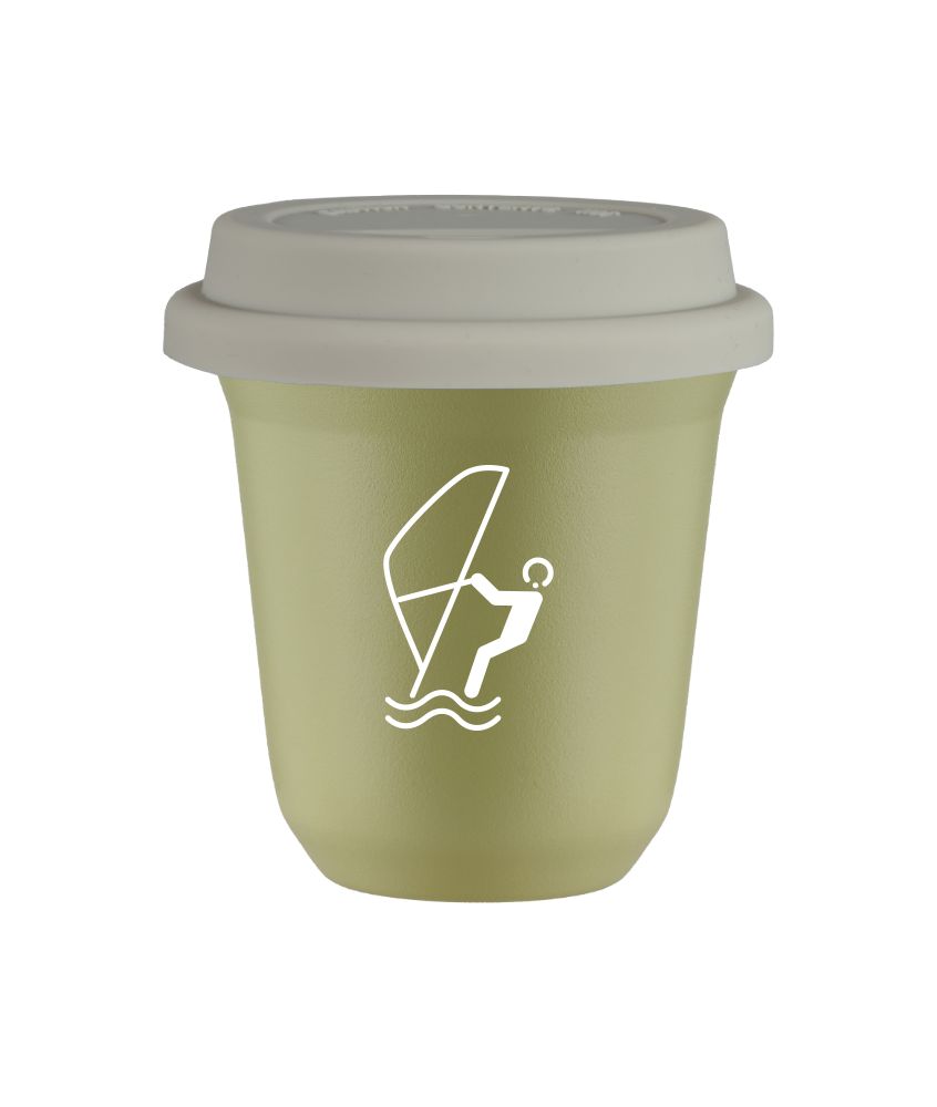 Tasse 240 ml PISTACHE "Sports nautiques (blanc)", avec couvercle blanc
