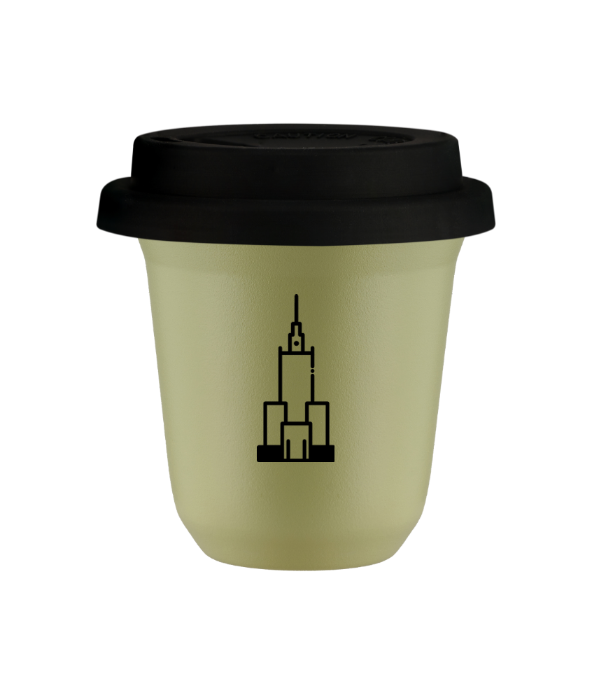 Tasse 240 ml PISTACHE "Pałac kultury i nauki", avec couvercle noir Tasse 240 ml PISTACHE "Pałac kultury i nauki", avec couvercle noir