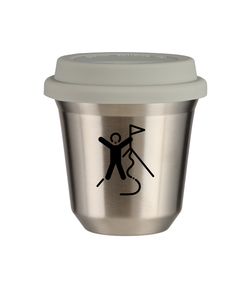 Tasse 80 ml ARGENT "Escalade 1 (noir)", avec couvercle blanc