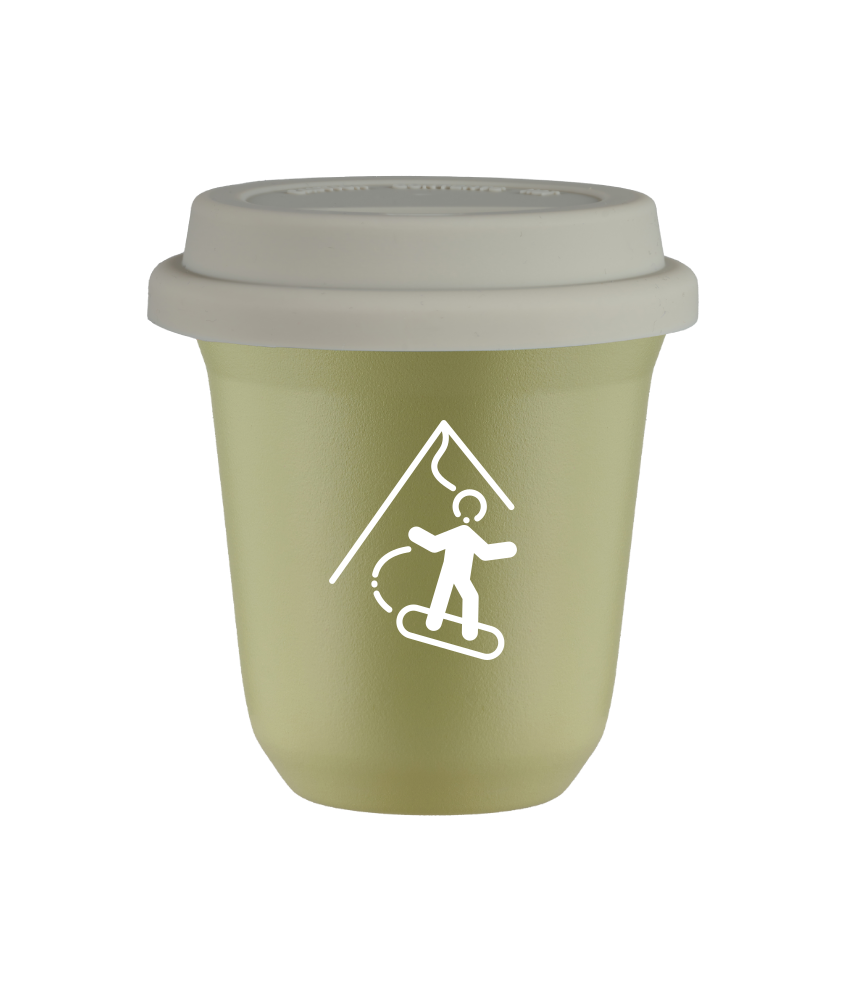 Tasse 240 ml PISTACHE "Snowboard (blanc)", avec couvercle blanc