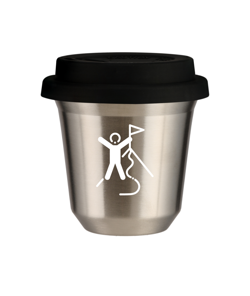 Tasse 80 ml ARGENT "Escalade 1 (blanc)", avec couvercle noir