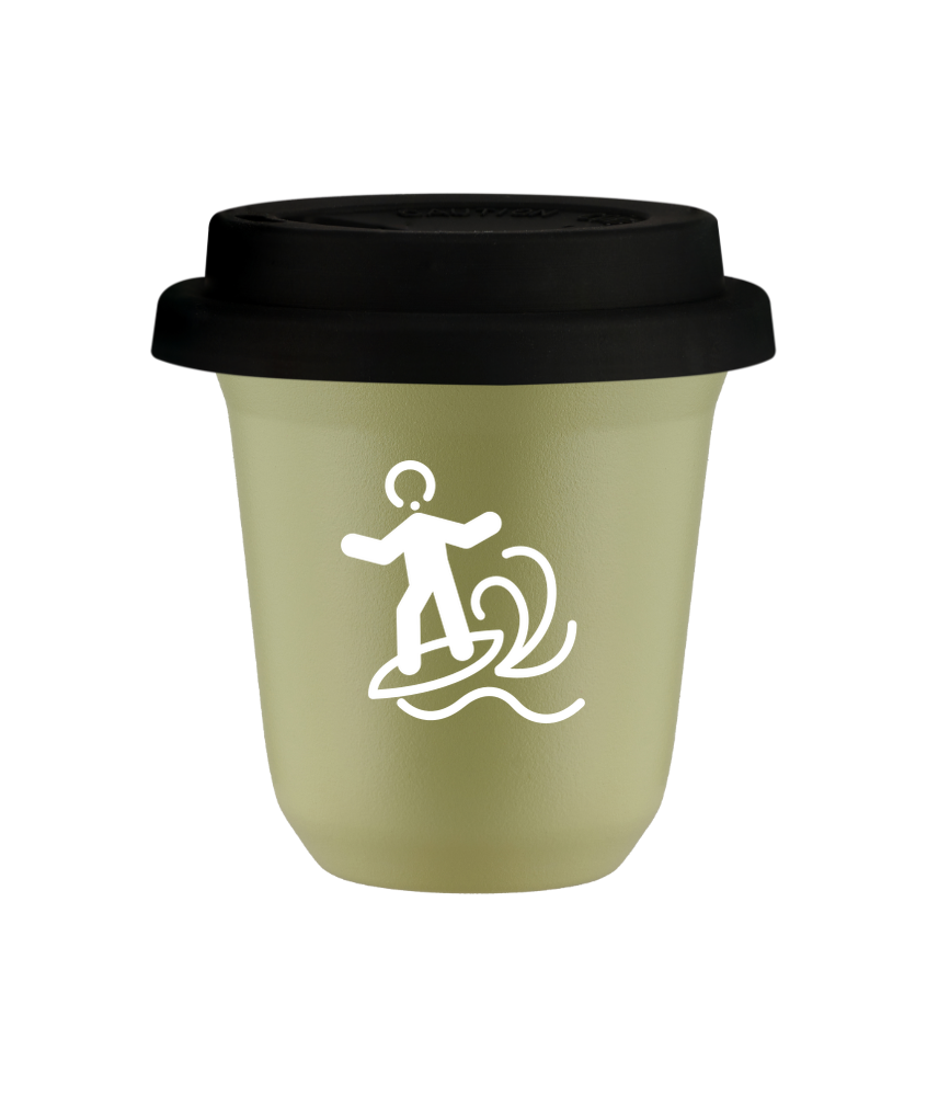 Tasse 240 ml PISTACHE "Planche à voile (blanc)", avec couvercle noir