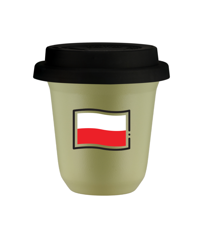 Tasse 240 ml PISTACHE "Drapeau polonais", avec couvercle noir