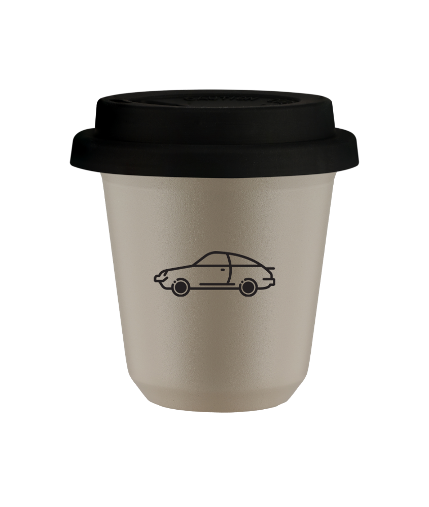 Tasse 240 ml BEIGE "Voiture", avec couvercle noir Tasse 240 ml BEIGE "Voiture", avec couvercle noir