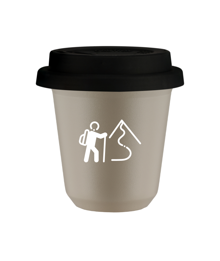 Tasse 240 ml BEIGE "Escalade 2 (blanc)", avec couvercle noir Tasse 240 ml BEIGE "Escalade 2 (blanc)", avec couvercle noir