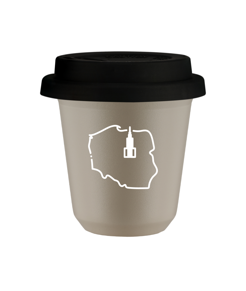 Tasse 240 ml BEIGE "Pologne (blanc)", avec couvercle noir
