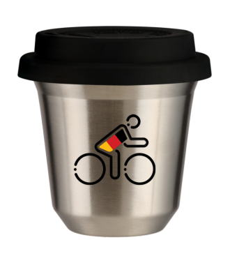 Tasse 80 ml ARGENT "Cycliste aux couleurs allemandes", avec couvercle noir Tasse 80 ml ARGENT "Cycliste aux couleurs allemandes", avec couvercle noir