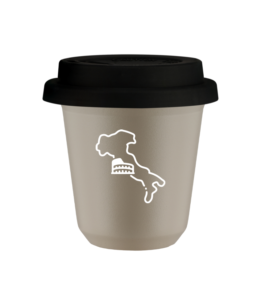 Tasse 240 ml BEIGE "Italie (blanc)", avec couvercle noir Tasse 240 ml BEIGE "Italie (blanc)", avec couvercle noir