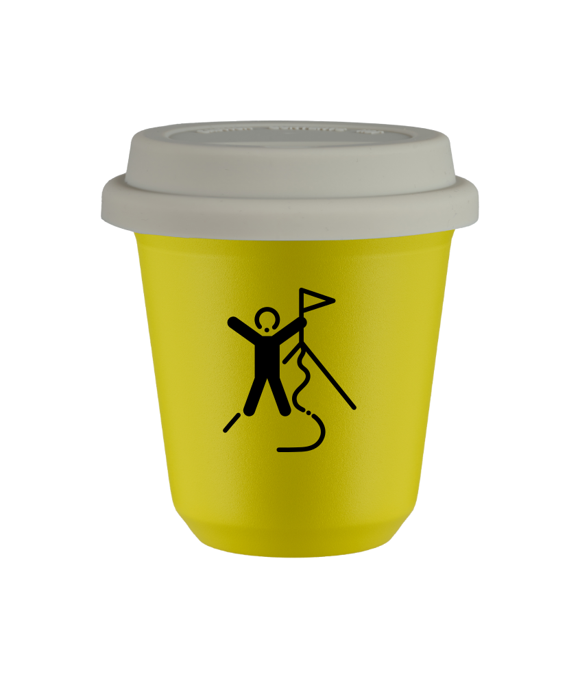 Tasse 240 ml JAUNE "Escalade 1", avec couvercle blanc Tasse 240 ml JAUNE "Escalade 1", avec couvercle blanc