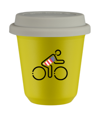 Tasse 240 ml JAUNE "Cycliste aux couleurs britanniques (noir)", avec couvercle blanc Tasse 240 ml JAUNE "Cycliste aux couleurs britanniques (noir)", avec couvercle blanc
