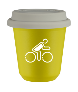 Tasse 240 ml JAUNE "Cycliste aux couleurs polonaises (blanc)", avec couvercle blanc Tasse 240 ml JAUNE "Cycliste aux couleurs polonaises (blanc)", avec couvercle blanc
