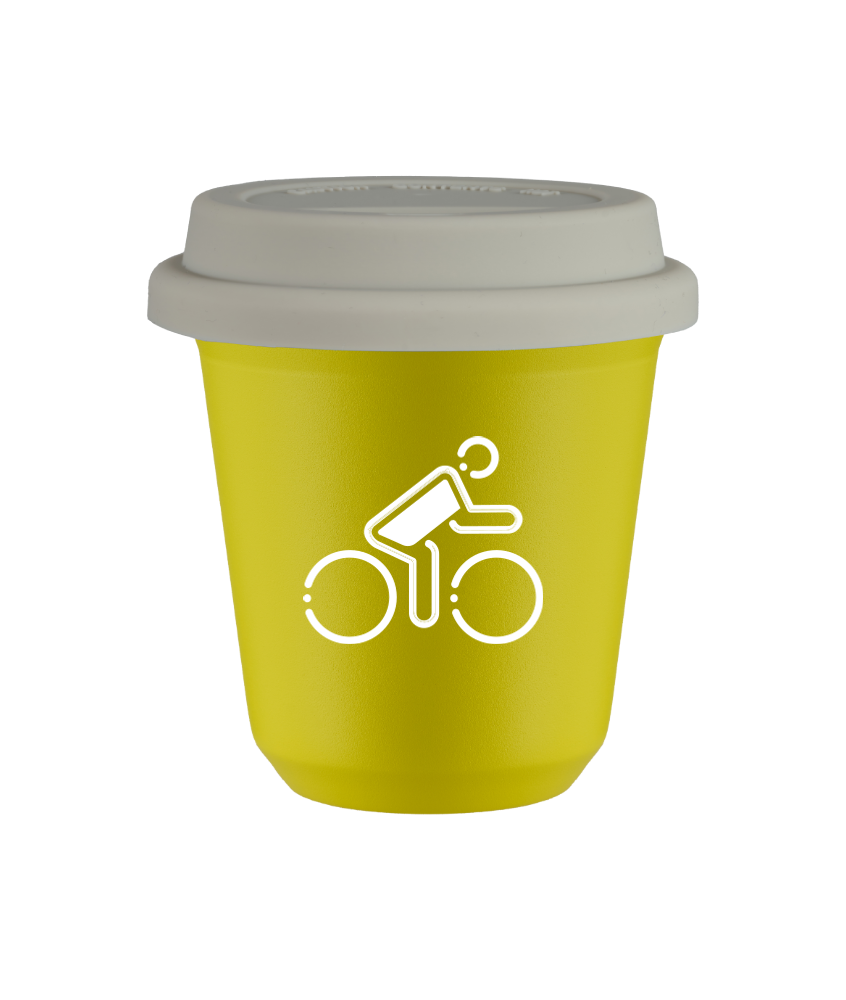 Tasse 240 ml JAUNE "Cycliste aux couleurs polonaises (blanc)", avec couvercle blanc Tasse 240 ml JAUNE "Cycliste aux couleurs polonaises (blanc)", avec couvercle blanc