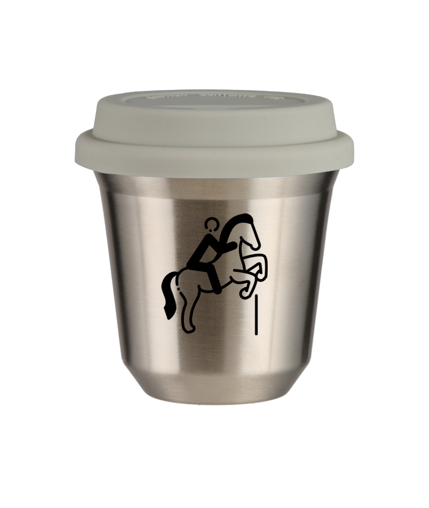 Tasse 80 ml ARGENT "Équitation 1 (noir)", avec couvercle blanc