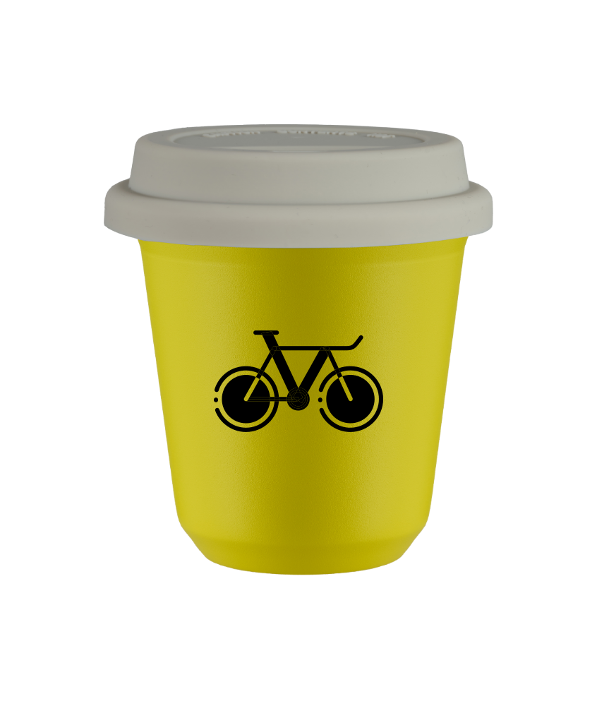 Tasse 240 ml JAUNE "Vélo 1 (noir)", avec couvercle blanc Tasse 240 ml JAUNE "Vélo 1 (noir)", avec couvercle blanc