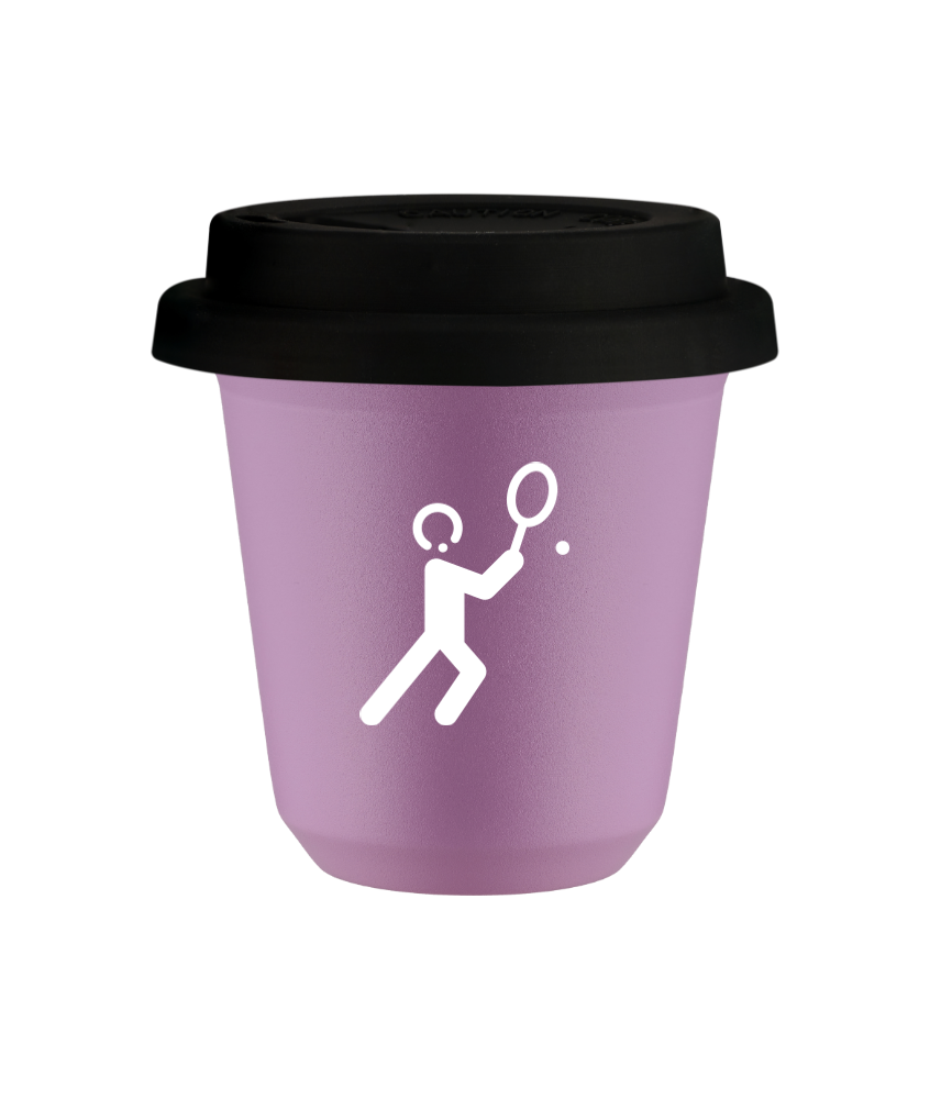 Tasse 240 ml LILAS "Tennis 1 (blanc)", avec couvercle noir