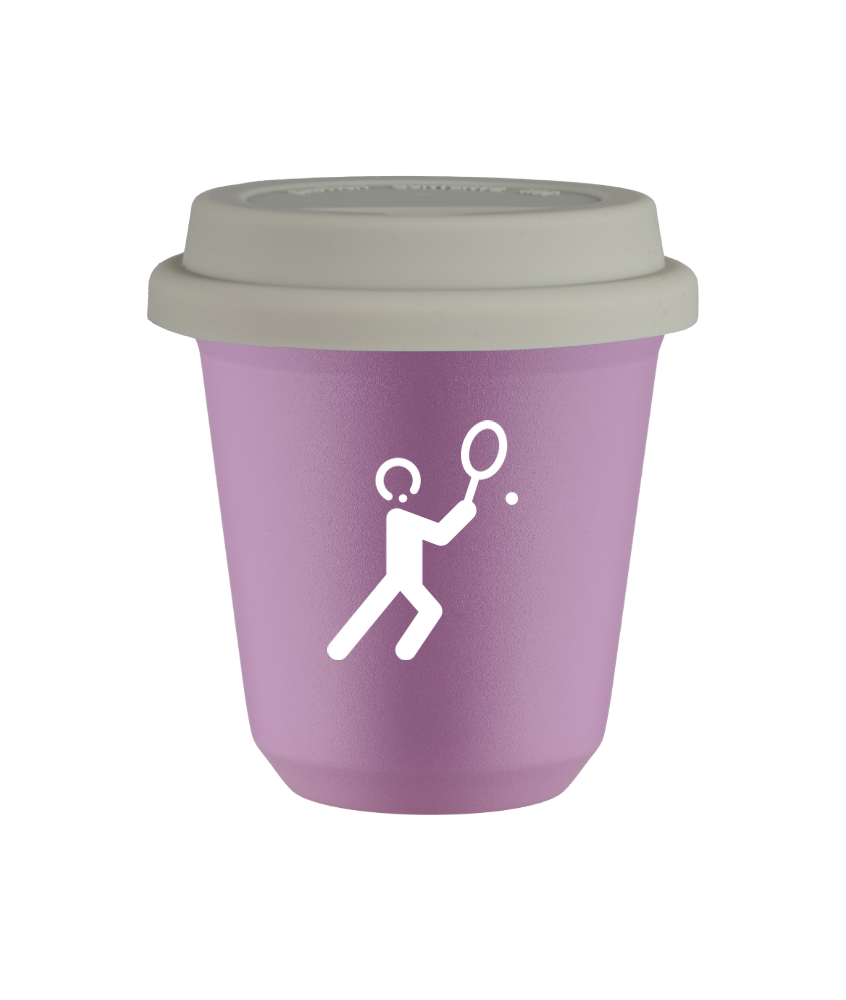 Tasse 240 ml LILAS "Tennis 1 (blanc)", avec couvercle blanc Tasse 240 ml LILAS "Tennis 1 (blanc)", avec couvercle blanc