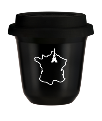 Tasse 80 ml NOIR "France (blanc)", avec couvercle noir Tasse 80 ml NOIR "France (blanc)", avec couvercle noir