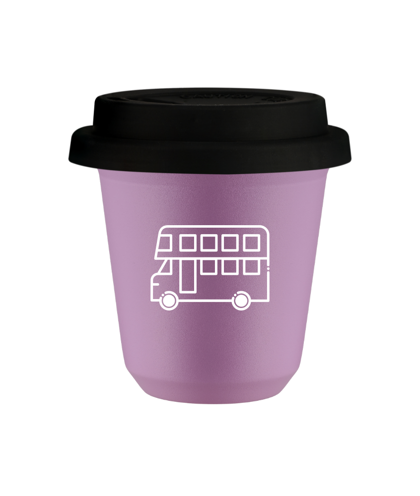 Tasse 240 ml LILAS "Bus (blanc)", avec couvercle noir Tasse 240 ml LILAS "Bus (blanc)", avec couvercle noir