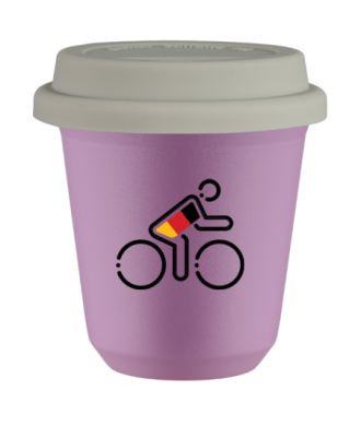 Tasse 240 ml LILAS "Cycliste aux couleurs allemandes", avec couvercle blanc Tasse 240 ml LILAS "Cycliste aux couleurs allemandes", avec couvercle blanc