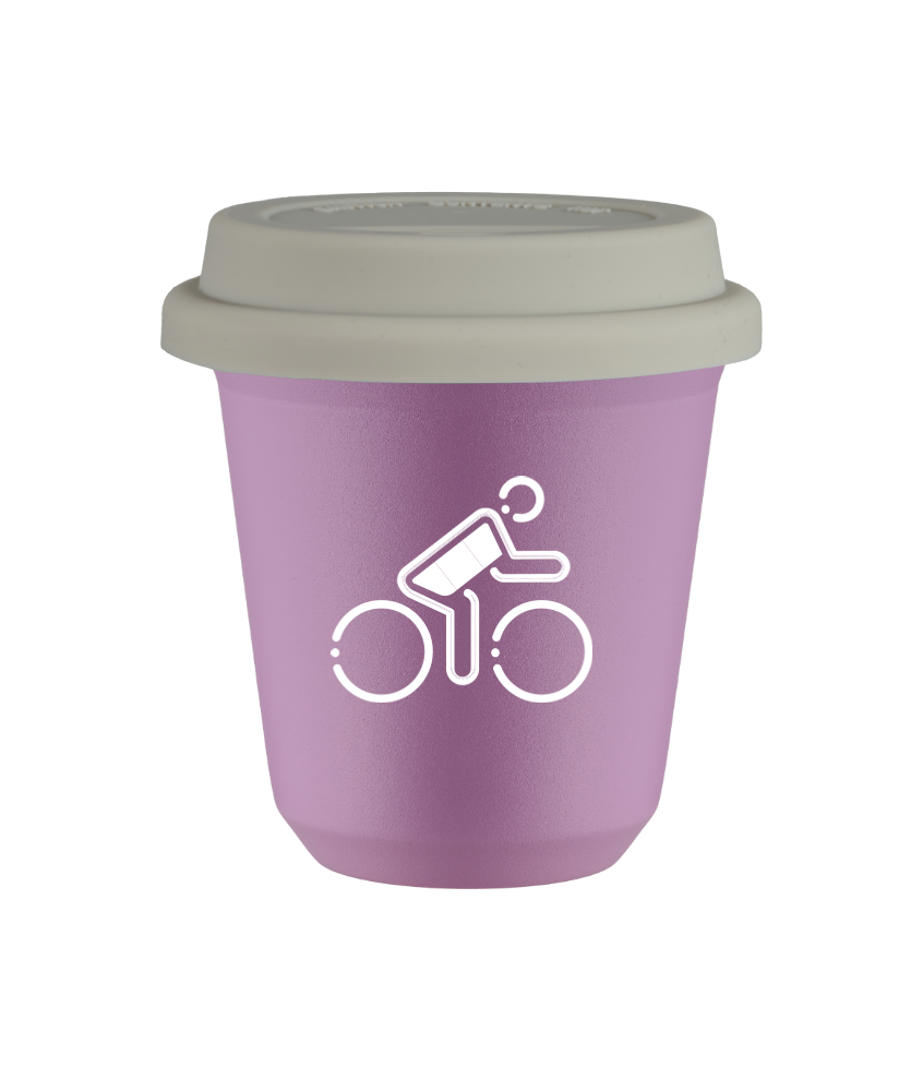 Tasse 240 ml LILAS "Cycliste aux couleurs allemandes (blanc)", avec couvercle blanc Tasse 240 ml LILAS "Cycliste aux couleurs allemandes (blanc)", avec couvercle blanc