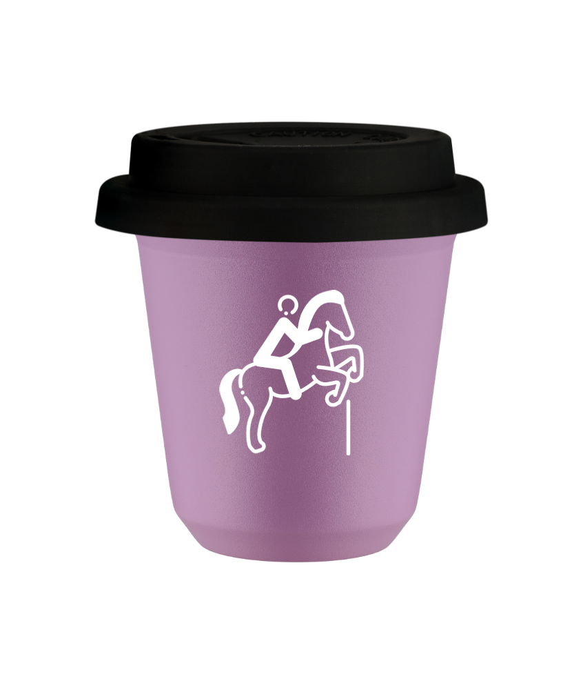 Tasse 240 ml LILAS "Équitation 1 (blanc)", avec couvercle noir Tasse 240 ml LILAS "Équitation 1 (blanc)", avec couvercle noir