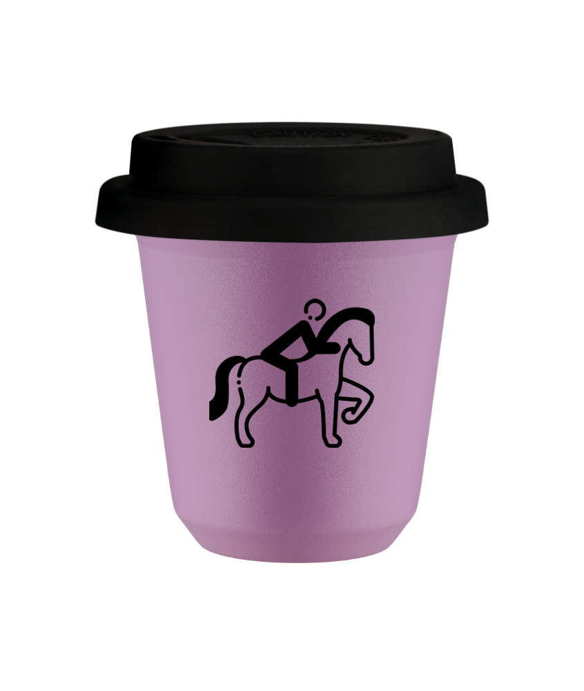 Tasse 240 ml LILAS "Équitation 2", avec couvercle noir