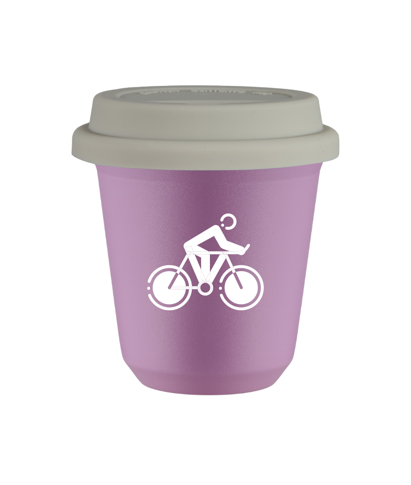 Tasse 240 ml LILAS "Cyclisme 2 (blanc)", avec couvercle blanc