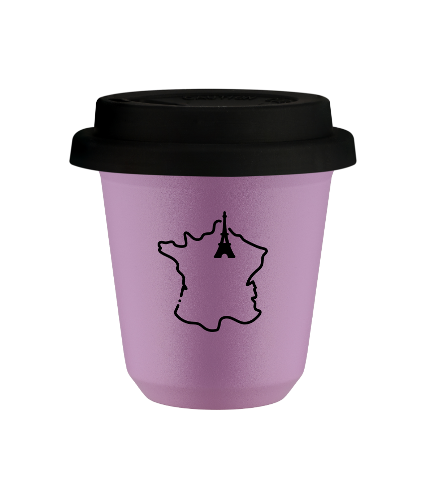 Tasse 240 ml LILAS "France", avec couvercle noir