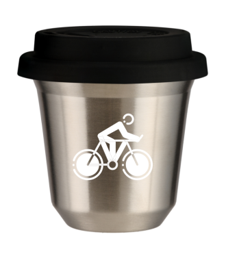 Tasse 80 ml ARGENT "Cyclisme 2 (blanc)", avec couvercle noir Tasse 80 ml ARGENT "Cyclisme 2 (blanc)", avec couvercle noir