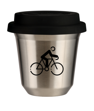 Tasse 80 ml ARGENT "Cyclisme 3", avec couvercle noir Tasse 80 ml ARGENT "Cyclisme 3", avec couvercle noir