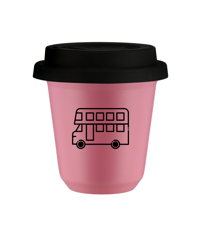 Tasse 240 ml ROSE "Bus (noir)", avec couvercle noir
