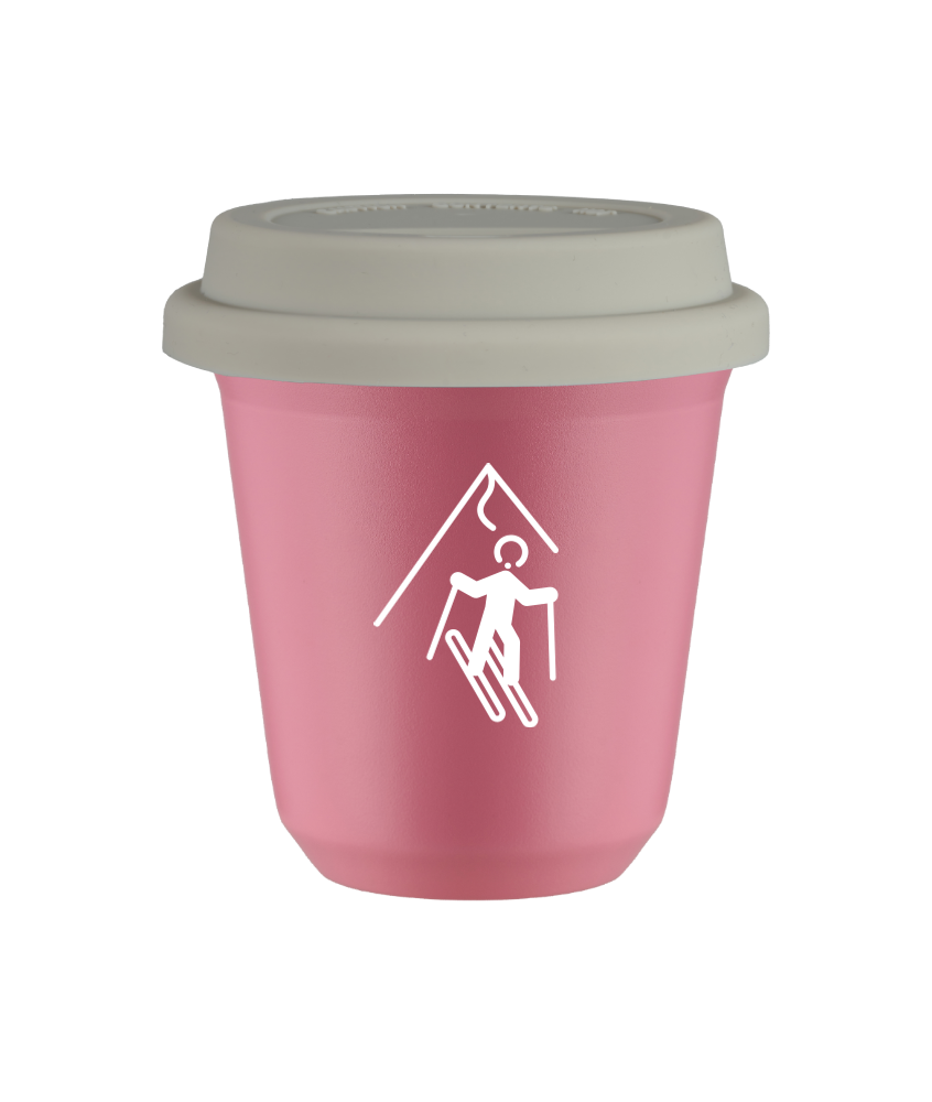 Tasse 240 ml ROSE "Ski (blanc)", avec couvercle blanc