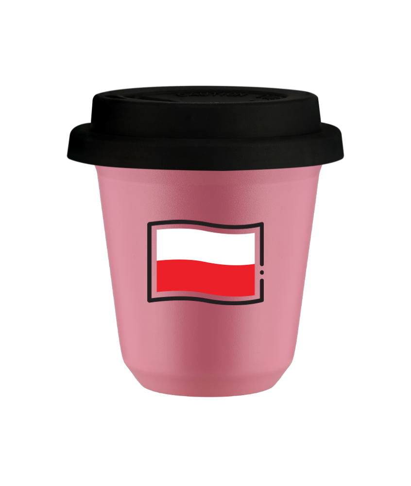 Tasse 240 ml ROSE "Drapeau polonais", avec couvercle noir