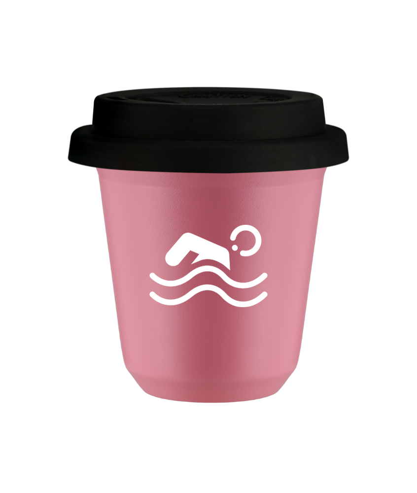 Tasse 240 ml ROSE "Natation (blanc)", avec couvercle noir Tasse 240 ml ROSE "Natation (blanc)", avec couvercle noir