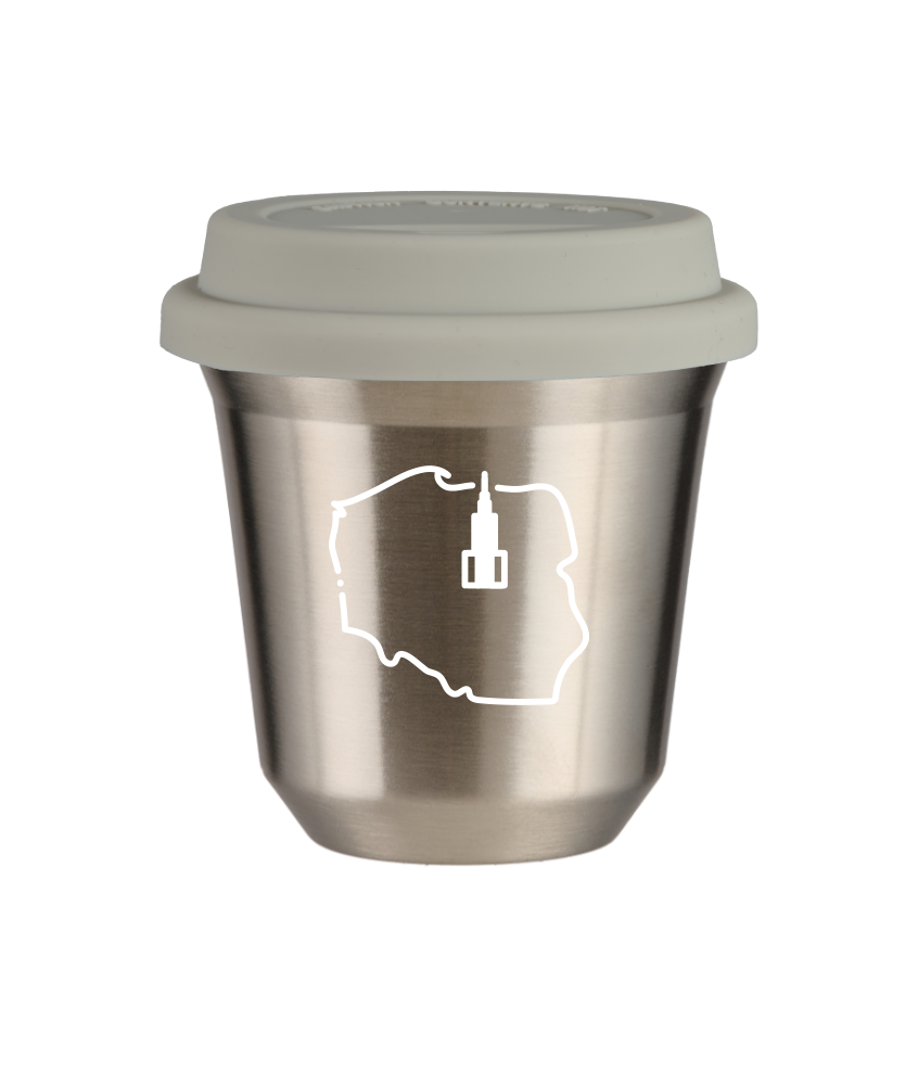 Tasse 80 ml ARGENT "Pologne (blanc)", avec couvercle blanc