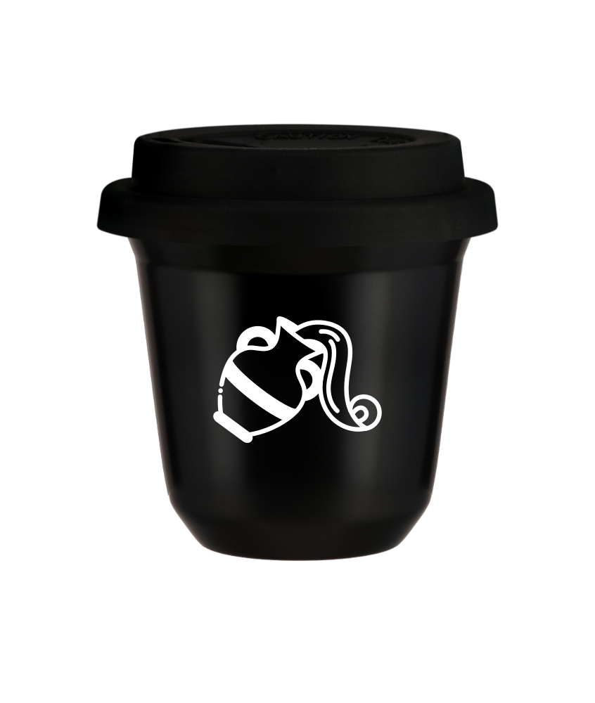 Tasse 80 ml NOIR "Verseau (blanc)", avec couvercle noir