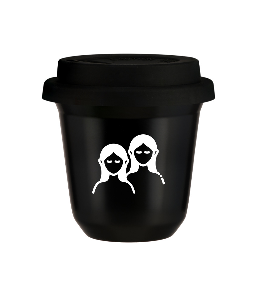 Tasse 80 ml NOIR "Gémeaux (blanc)", avec couvercle noir Tasse 80 ml NOIR "Gémeaux (blanc)", avec couvercle noir