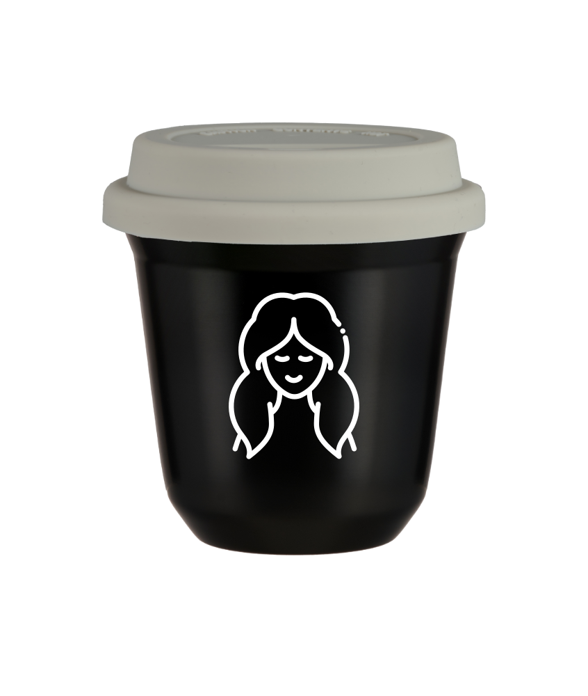 Tasse 80 ml NOIR "Vierge (blanc)", avec couvercle blanc Tasse 80 ml NOIR "Vierge (blanc)", avec couvercle blanc
